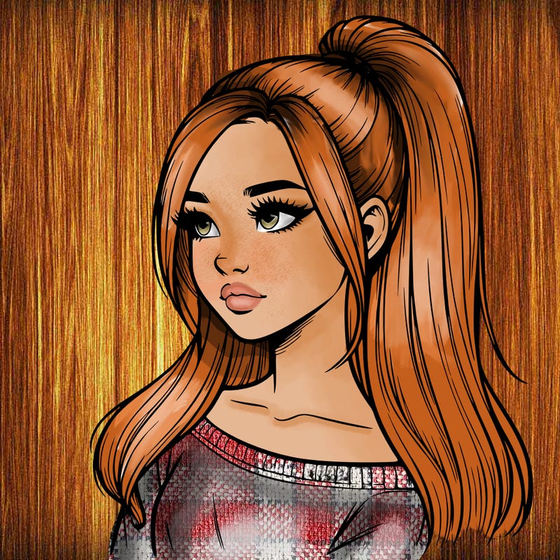 realistic girl with a high ponytail