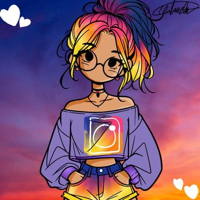 girl with a messy ponytail glasses a baggy crop top and jean shorts