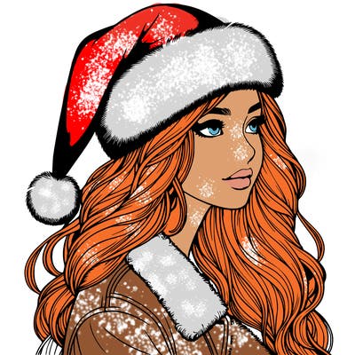 realistic girl in santa hat