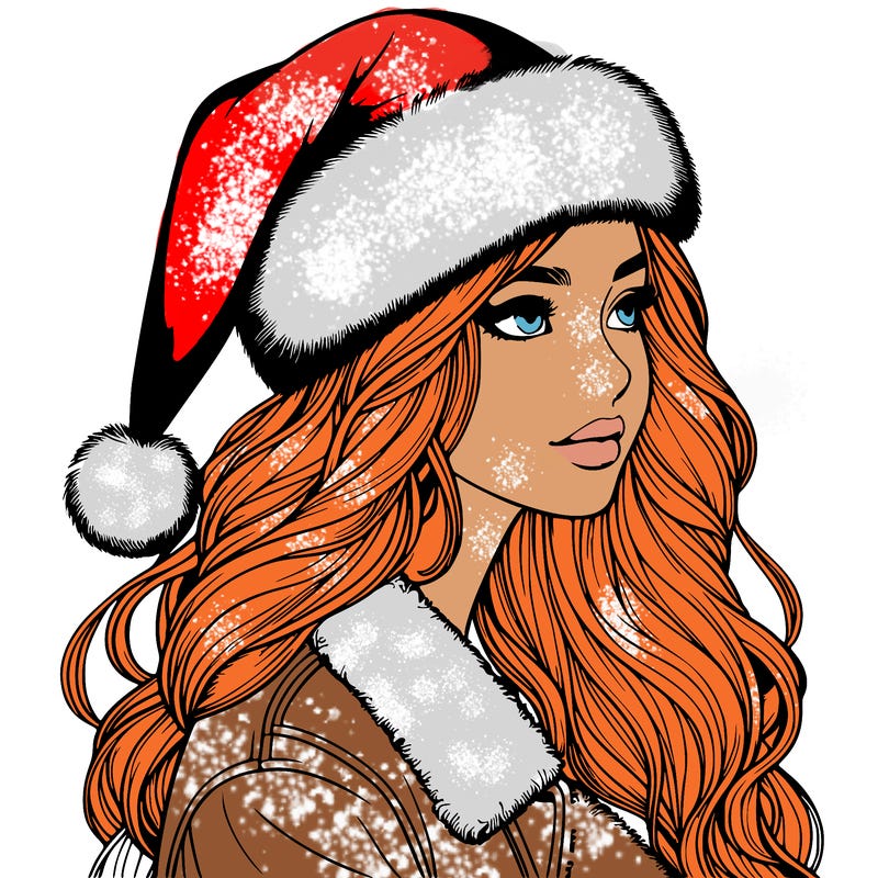 realistic girl in santa hat
