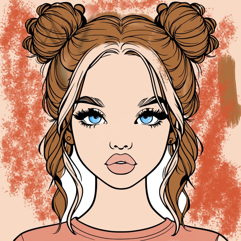 realistic girl with two buns in hair and lips
