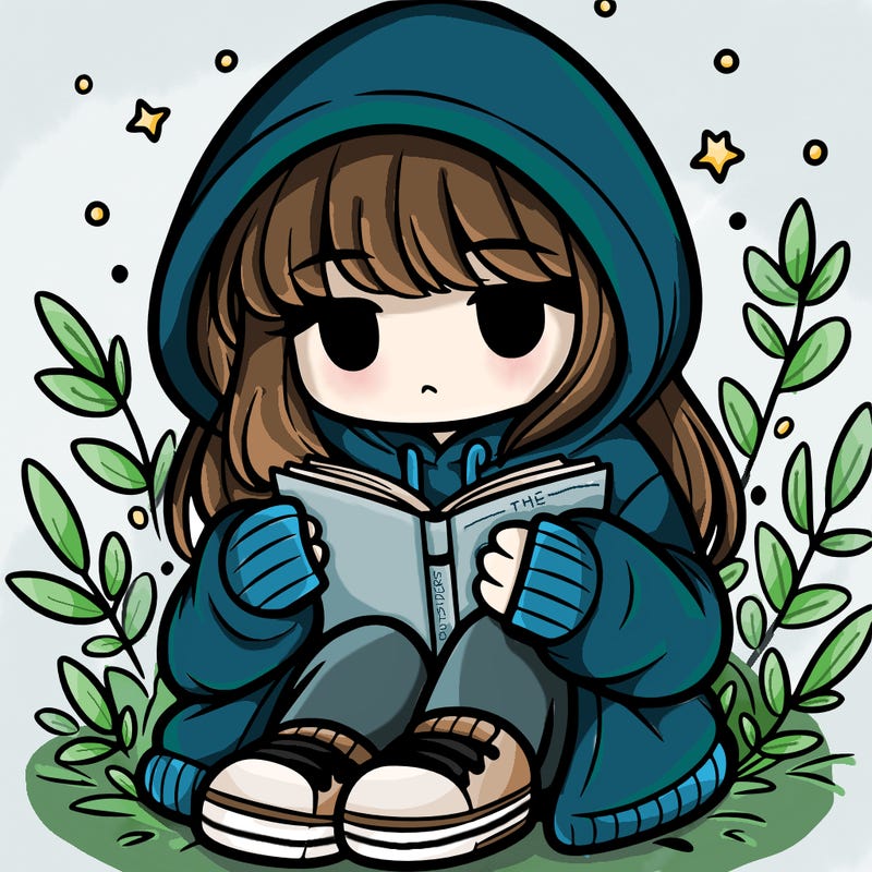 girl in oversized hoodie reading a book