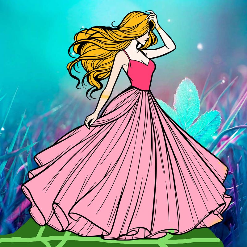 realistic woman with dress flowing in the wind