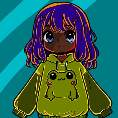 girl wearing frogging sweatshirt