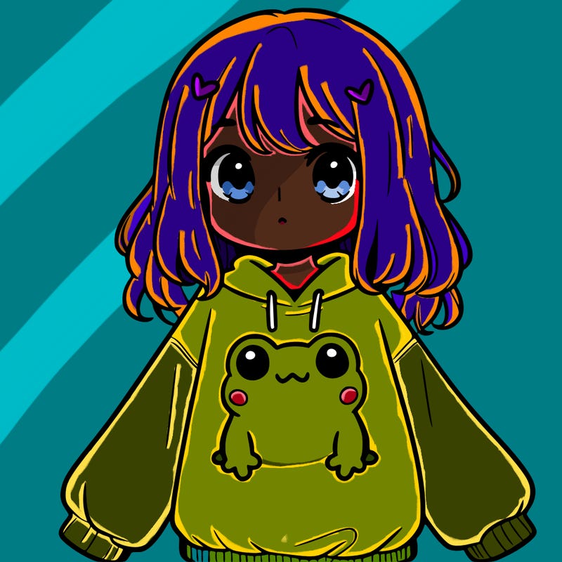 girl wearing frogging sweatshirt