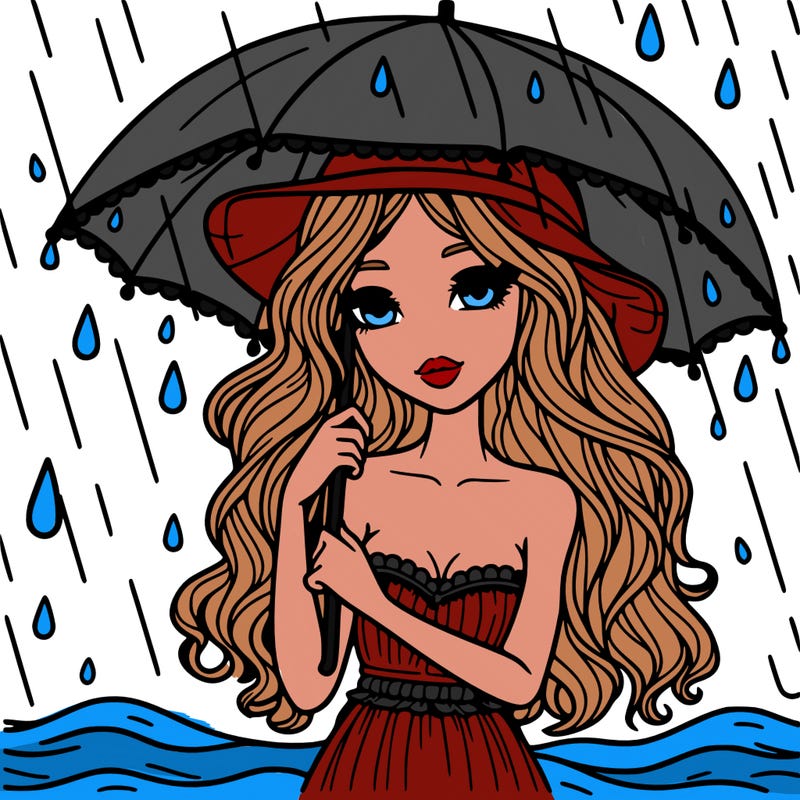 beautiful woman standing in the rain