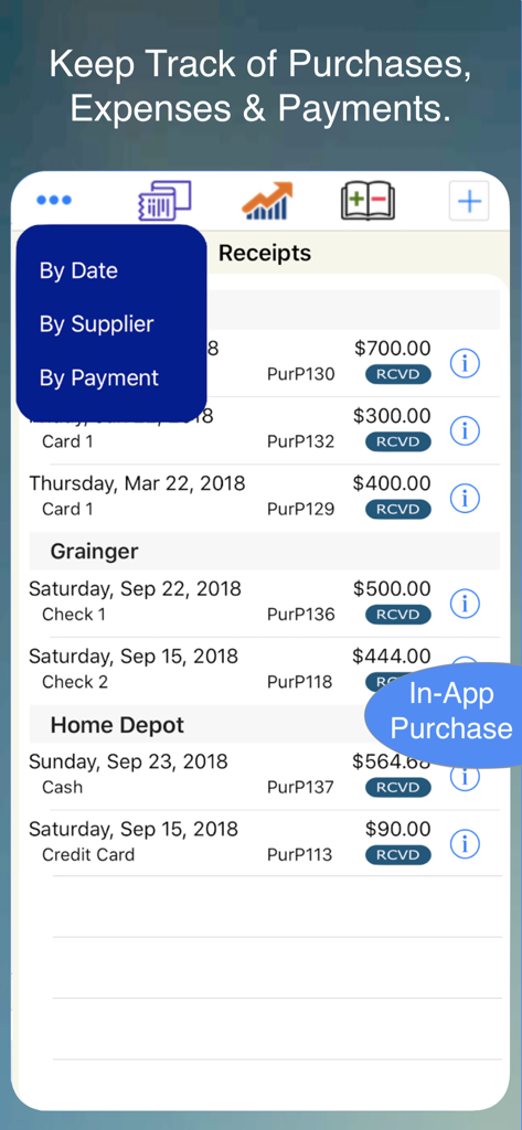 Landscaper & Tree Pro Business - Receipts and expense tracking interface for a landscaping business app