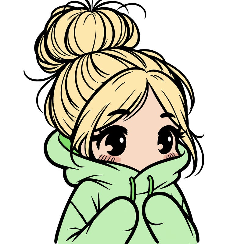 shy girl in big hoodie with messy bun