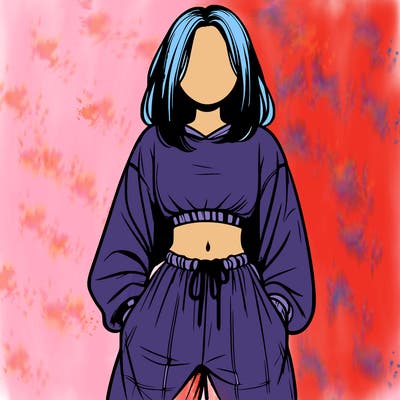 realistic girl faceless with baggy pants and a crop top