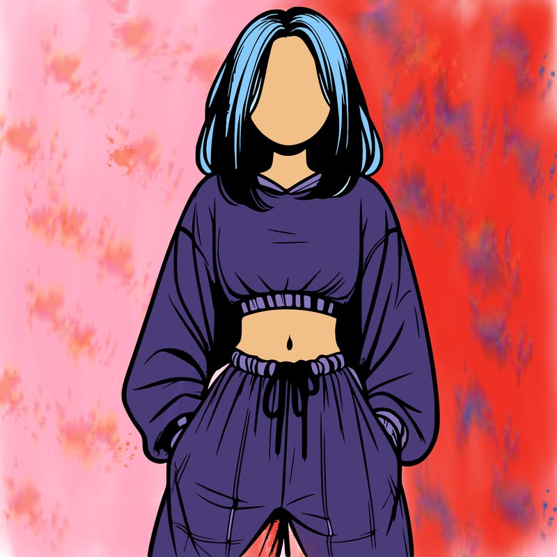 realistic girl faceless with baggy pants and a crop top