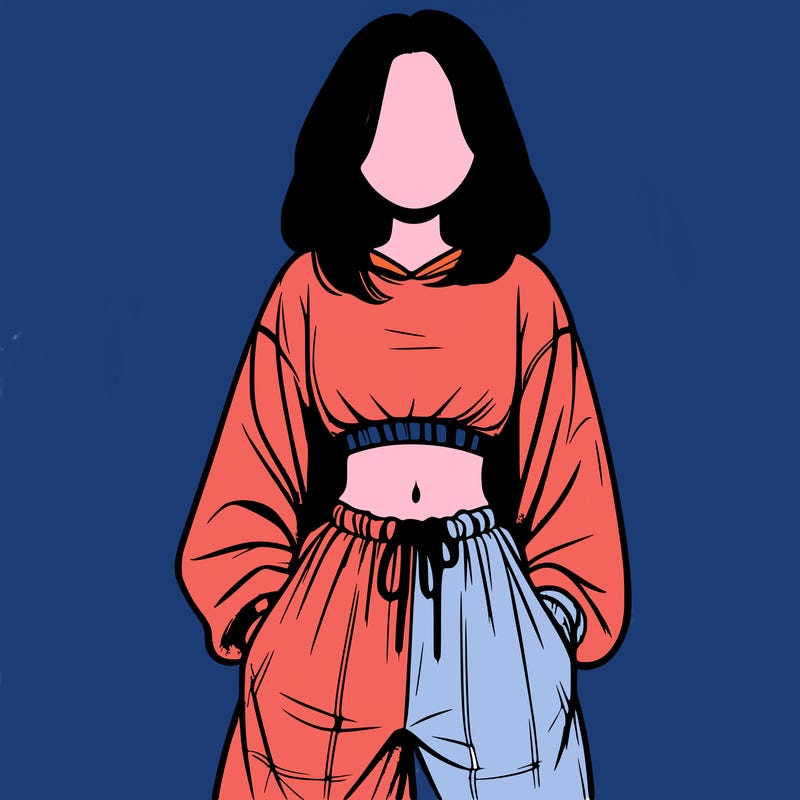 realistic girl faceless with baggy pants and a crop top