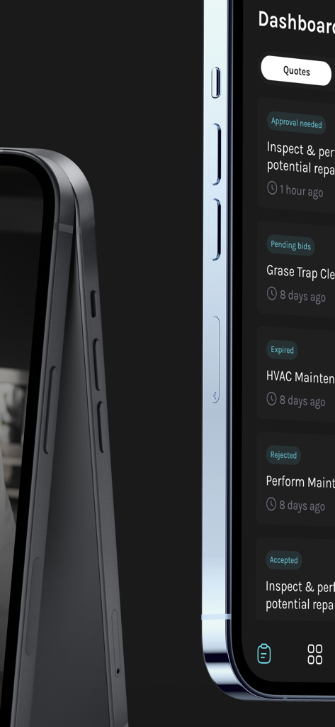 Boh for Venues - Boh for Venues app dashboard showing status updates for restaurant maintenance quotes
