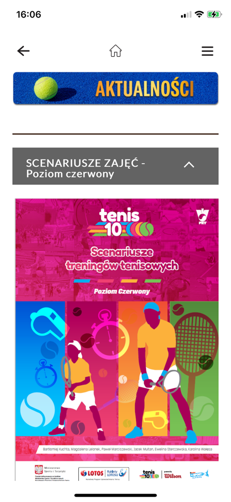 PZT - Screenshot of the PZT app showing tennis training scenarios for the Tenis 10 red level program