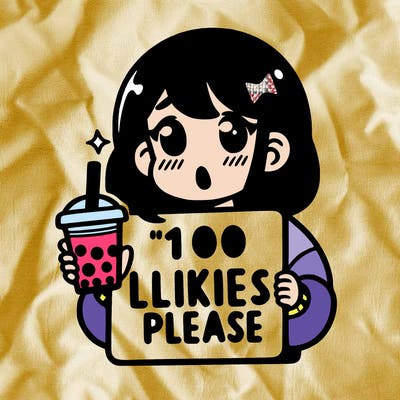 girl holding boba while saying 100 likes please