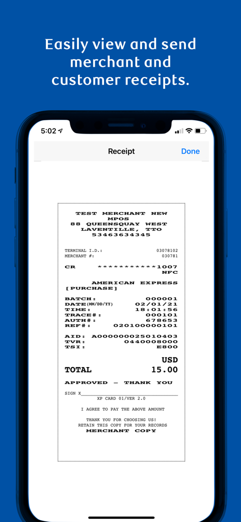 Digital merchant receipt for a purchase displayed within the RBC EZPay mobile banking app.