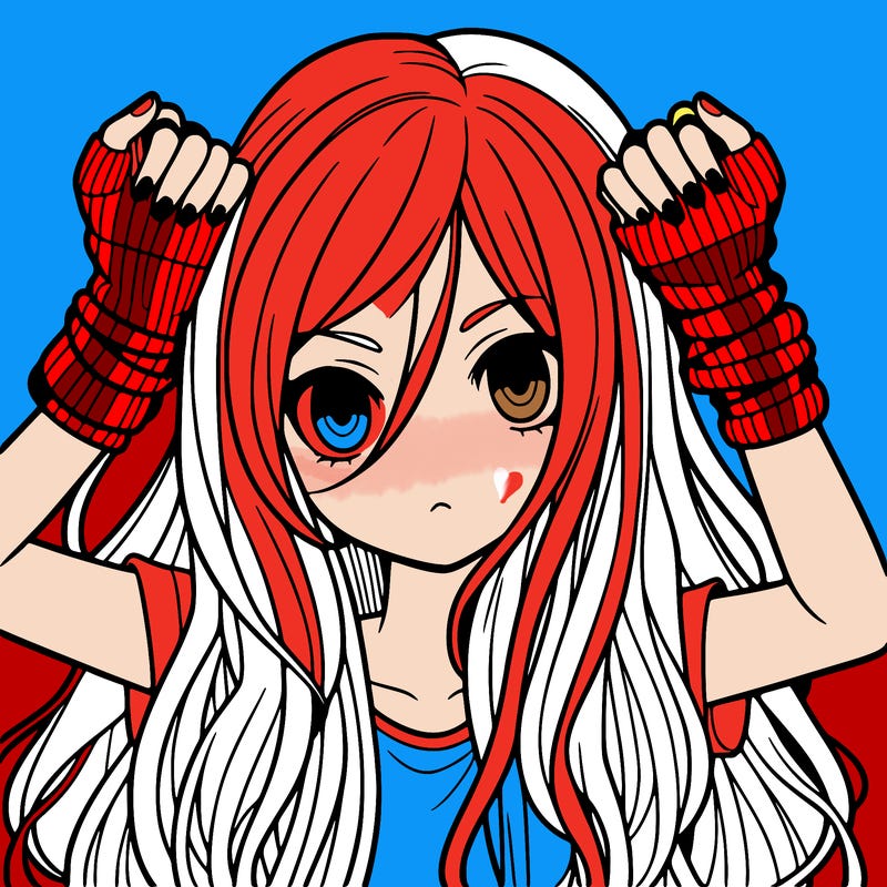long haired girl with fingerless gloves