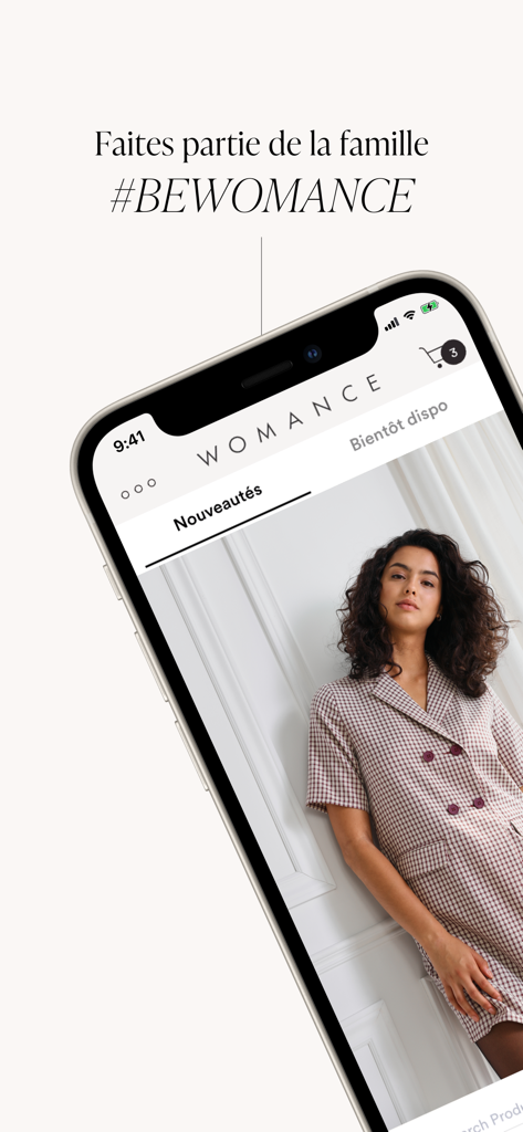 WOMANCE - WOMANCE mobile app interface showing new fashion arrivals and the bewomance hashtag