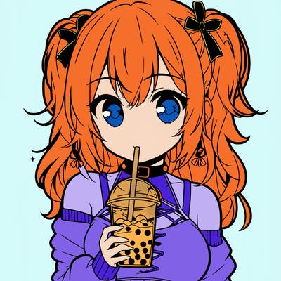 an anime girl drinking boba