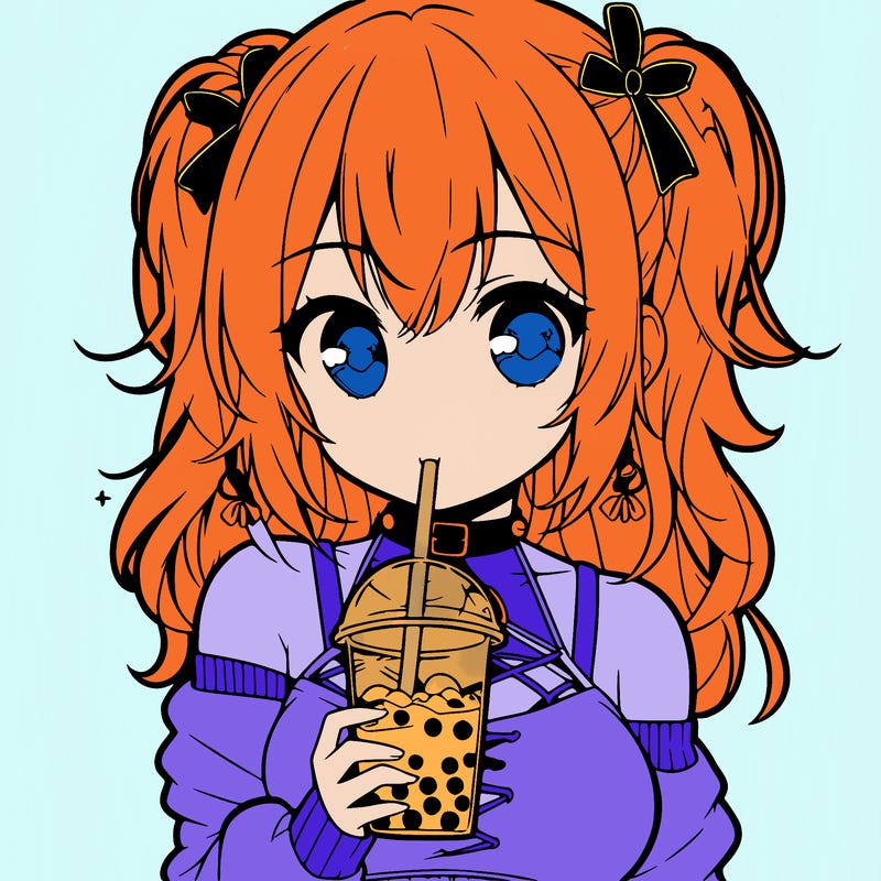 an anime girl drinking boba