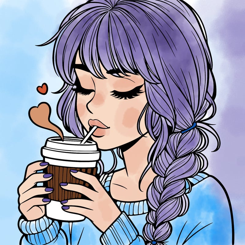 realistic girl drinking coffee