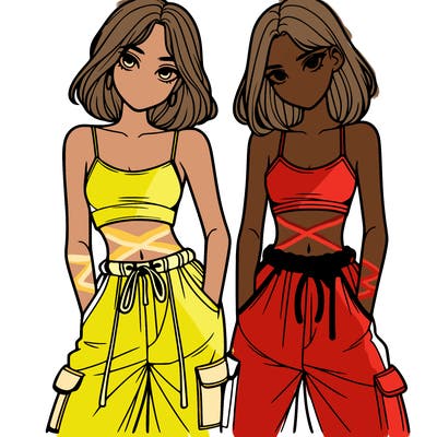 two girls with crop top with baggy pants