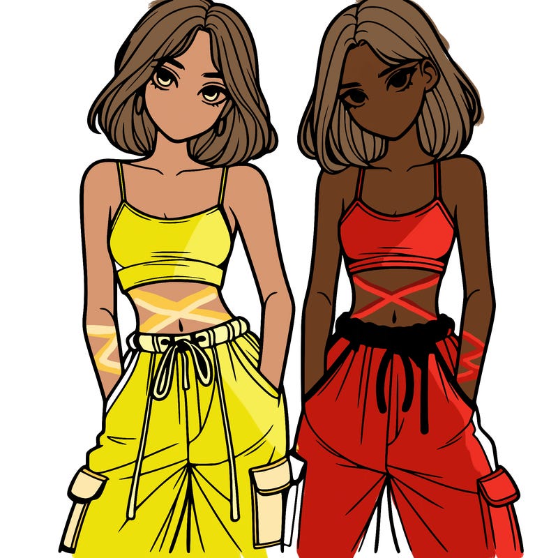 two girls with crop top with baggy pants