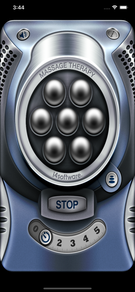 Massage Therapy - Main interface of the Massage Therapy app showing vibration controls and timer dial