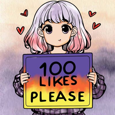 a girl holding a sign saying 100 likes please