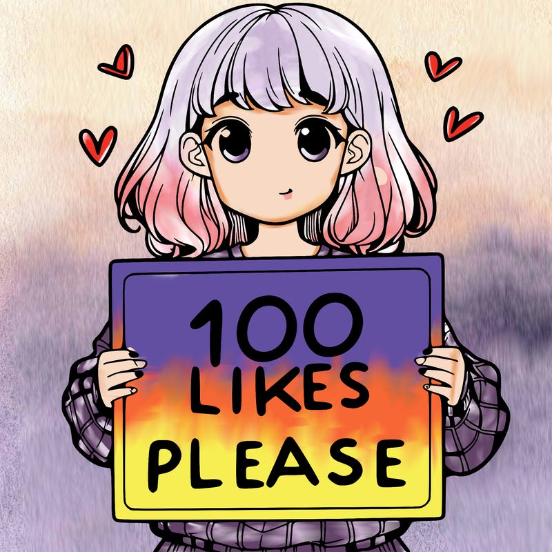 a girl holding a sign saying 100 likes please