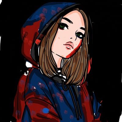 a realistic girl in a hoodie