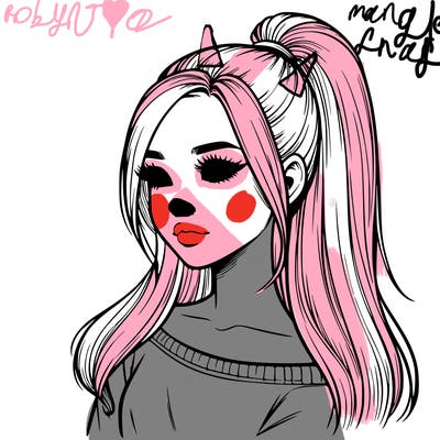 realistic girl with a high ponytail