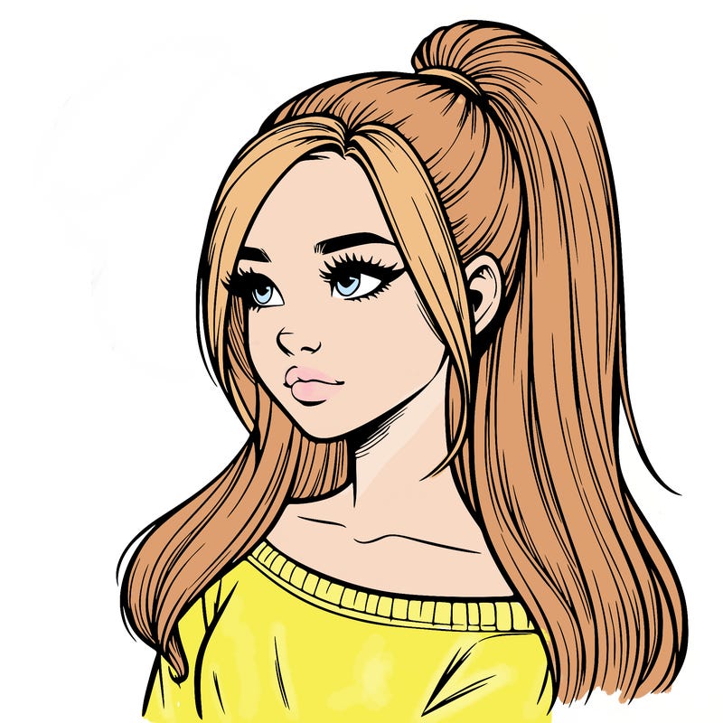 realistic girl with a high ponytail