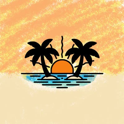 tropical trees with a sun easy and make the trees and sun a little far away only 2 trees