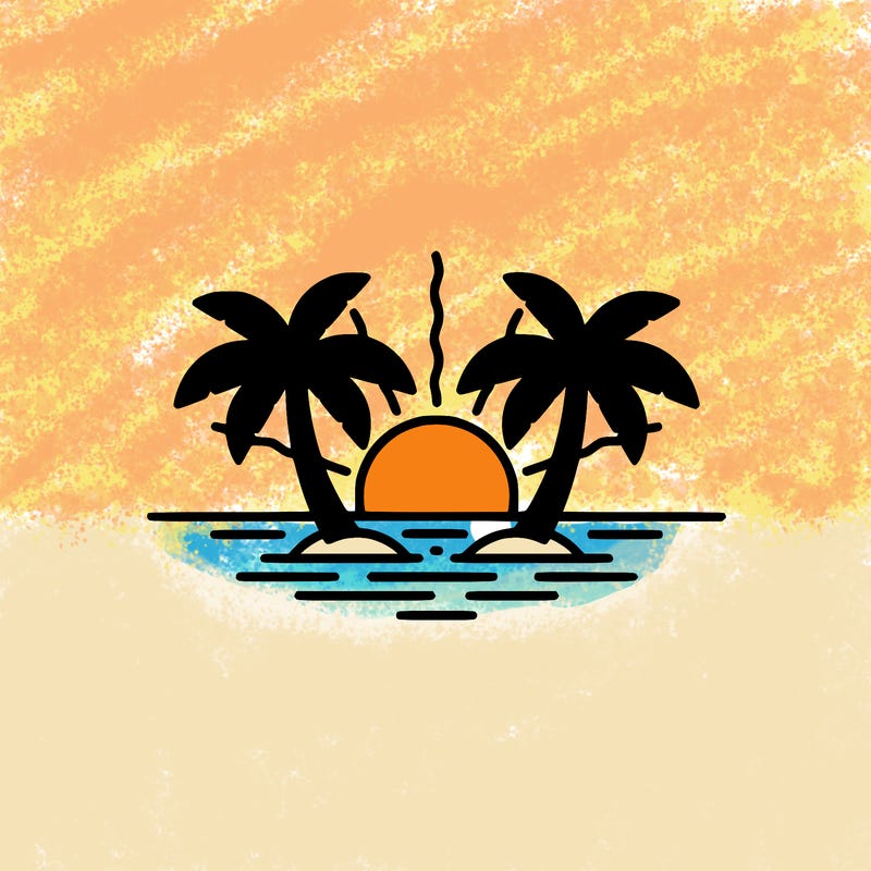 tropical trees with a sun easy and make the trees and sun a little far away only 2 trees