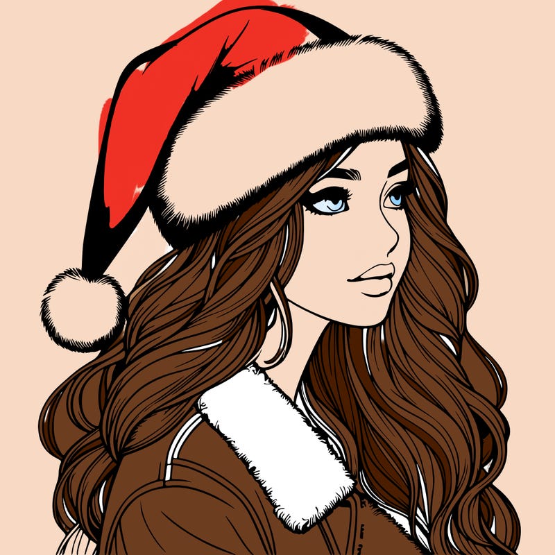realistic girl in santa hat