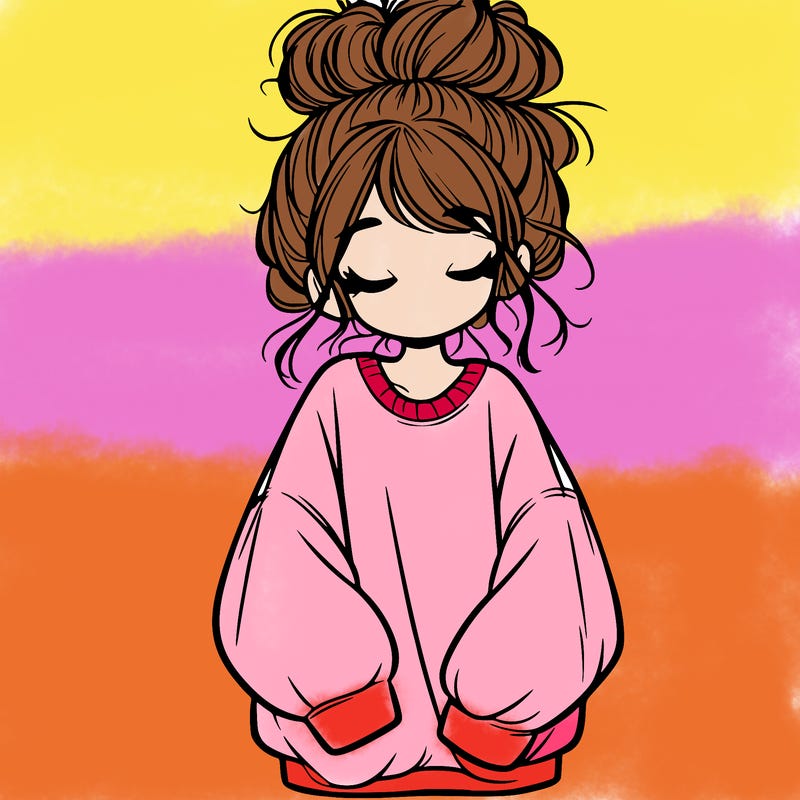 girl with baggy sweatshirt and messy bun