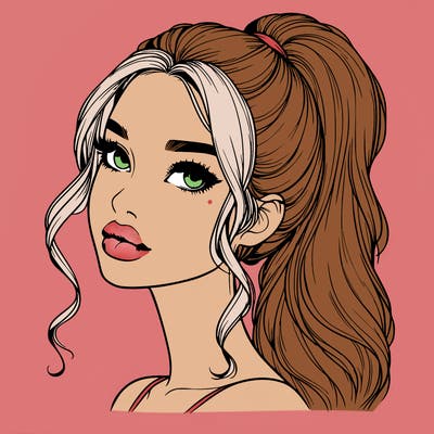 realistic girl with a ponytail on her hair and lips