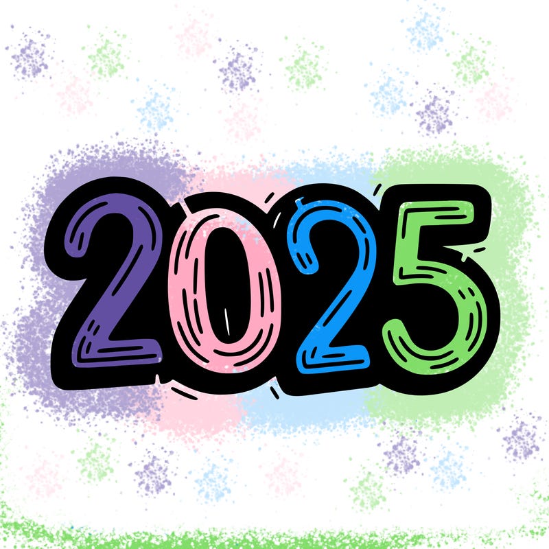 one line scrawled numbers sketch design “2025”