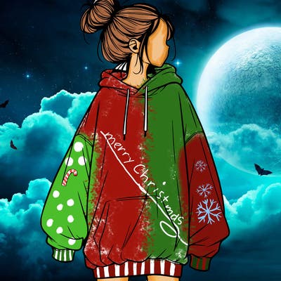 realistic girl with a oversized sweatshirt on and a bun