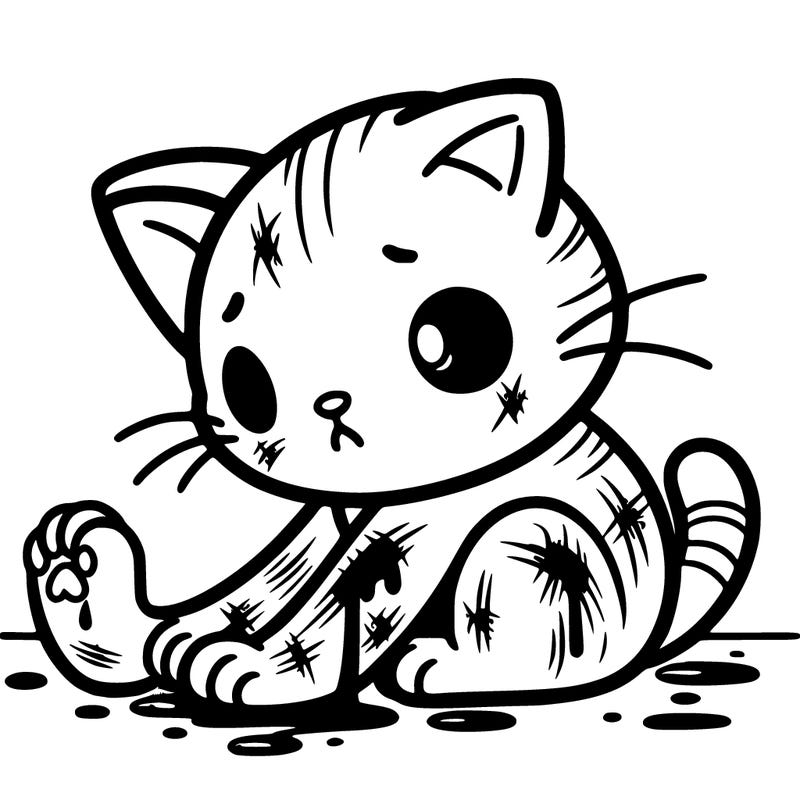 a cat scratching a battered, scratched up, bleeding cat