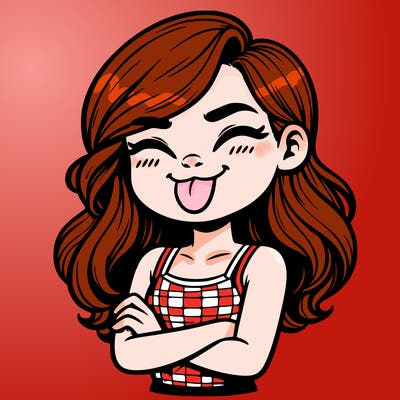 realistic girl crossing her arms and wearing a tank top with her tongue held out she has long hair