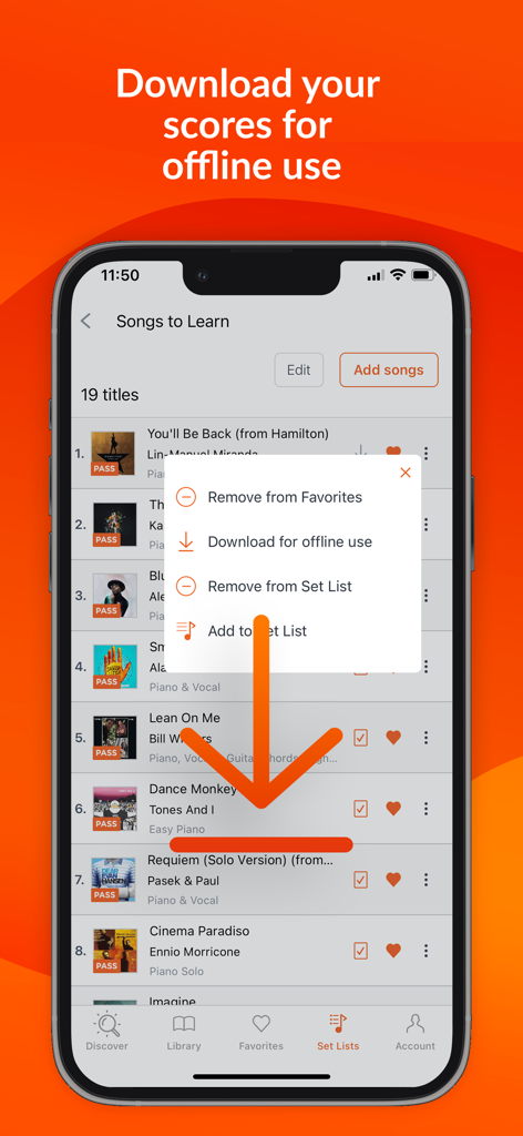 Sheet Music Direct - Sheet Music Direct app showing the option to download music scores for offline use
