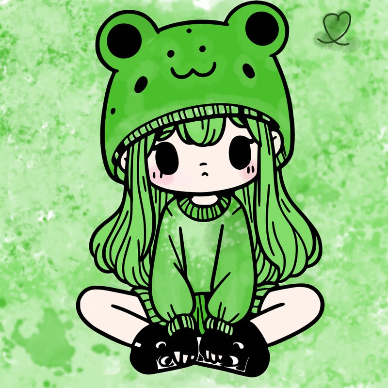 a girl wearing a frog hat and some frog socks