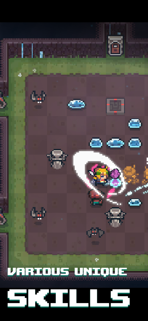 Guidus - Hero character performing a combat skill against monsters in the Guidus pixel roguelike RPG dungeon