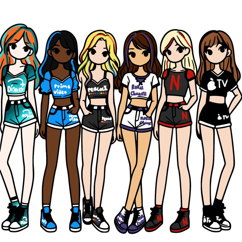 a group of girls wearing crop tops and shorts