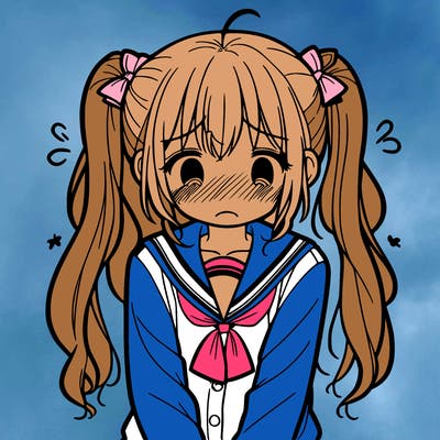 embarrassed girl with twintails and school uniform