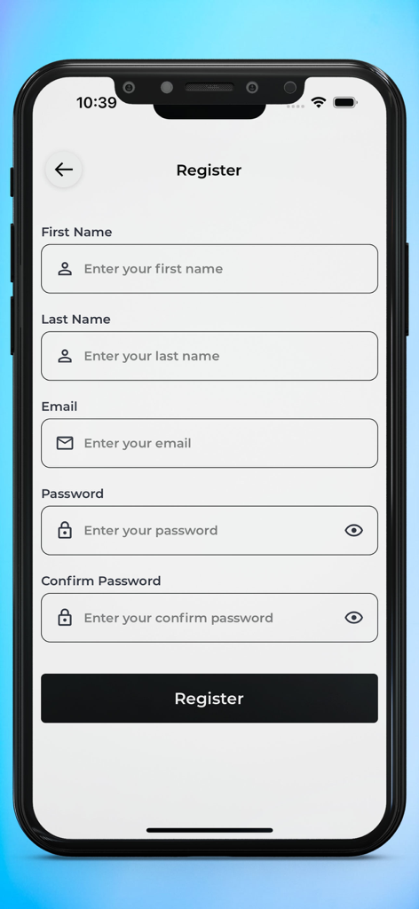 Mobile App Builder for Shopify - Shopifyで構築されたファッションブティックモバイルアプリのユーザー登録インターフェース