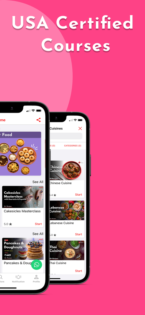 Swad Institute - Swad Institute mobile app interface displaying USA certified culinary courses for baking and international cuisines