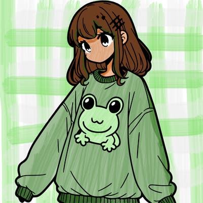 girl wearing frogging sweatshirt