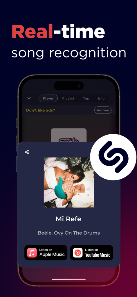 Dominican Radio Live FM & AM - Dominican Radio app real-time song recognition with Shazam integration.